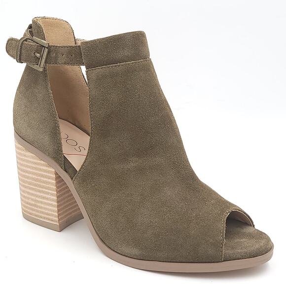 Sole Society Women Peep Toe Ankle Booties Ferris Size US 6M Army Green Suede - Picture 1 of 6